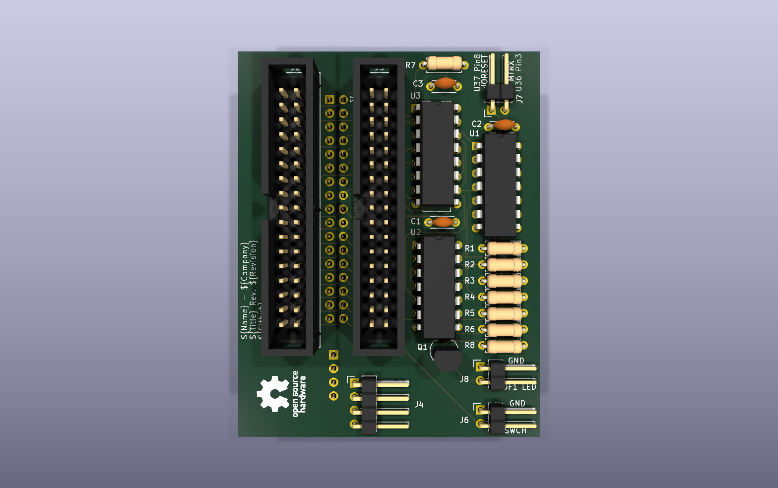 Amiga dual floppy interface KiCad PCB render