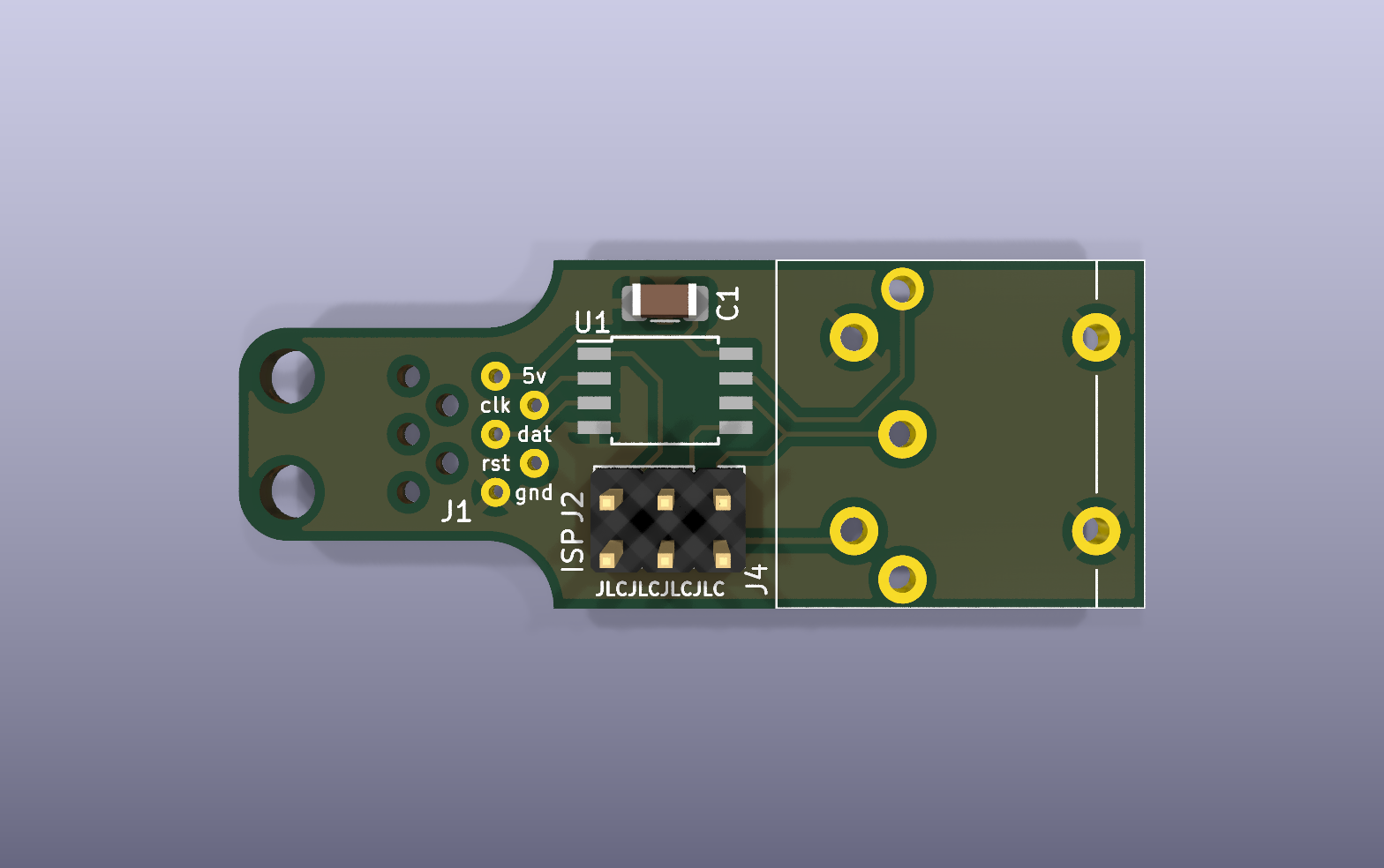 PAKIA PS/2 keyboard adapter KiCad PCB render