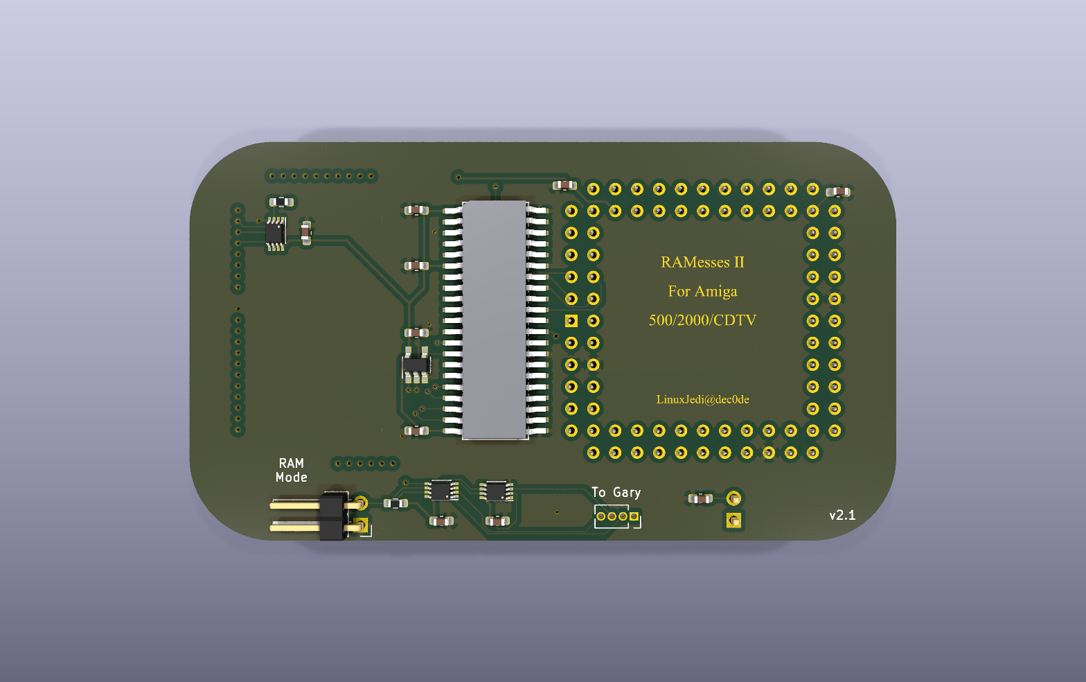 RAMesses Agnus memory board KiCad PCB render