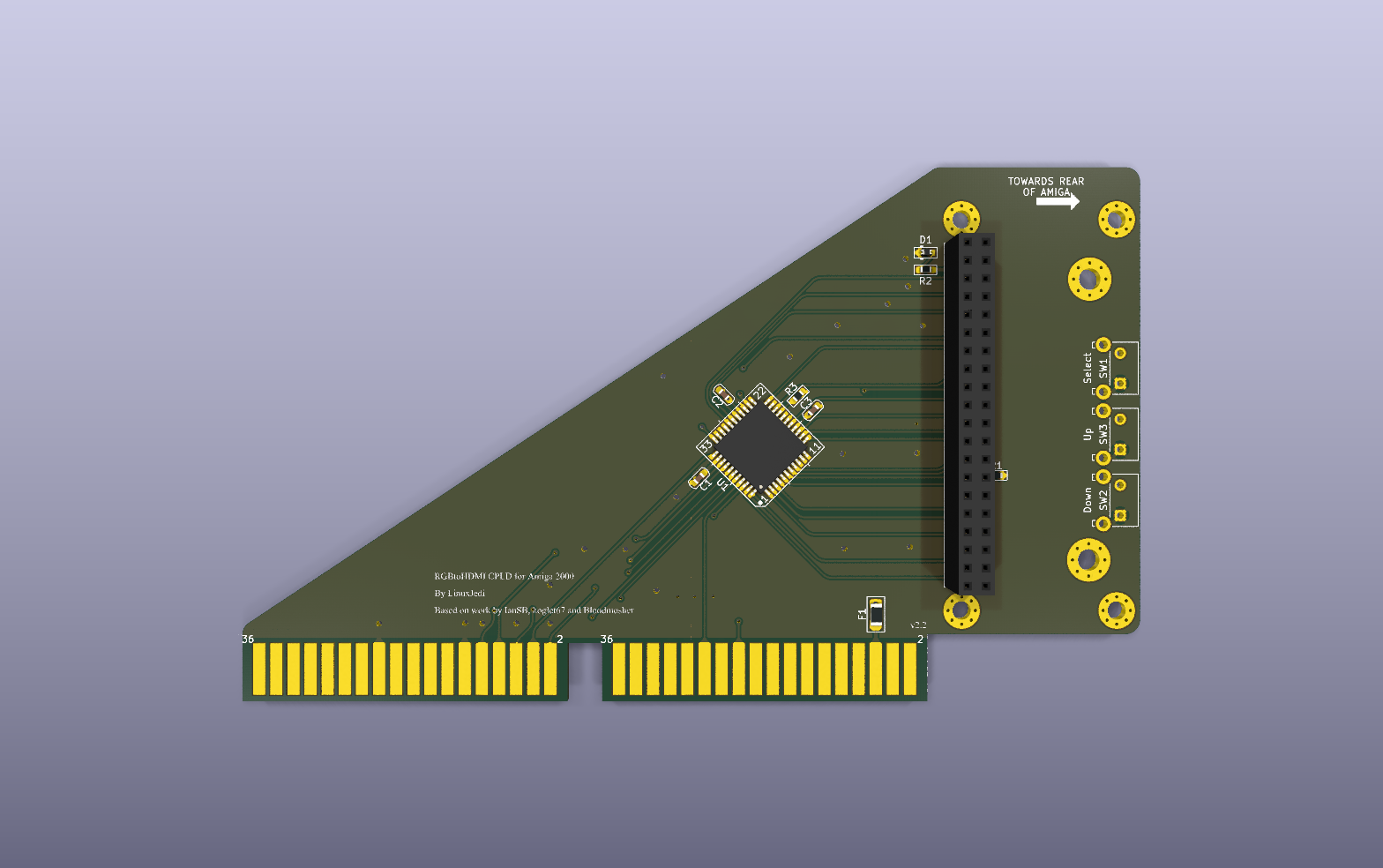 Amiga 2000 RGBtoHDMI KiCad PCB render