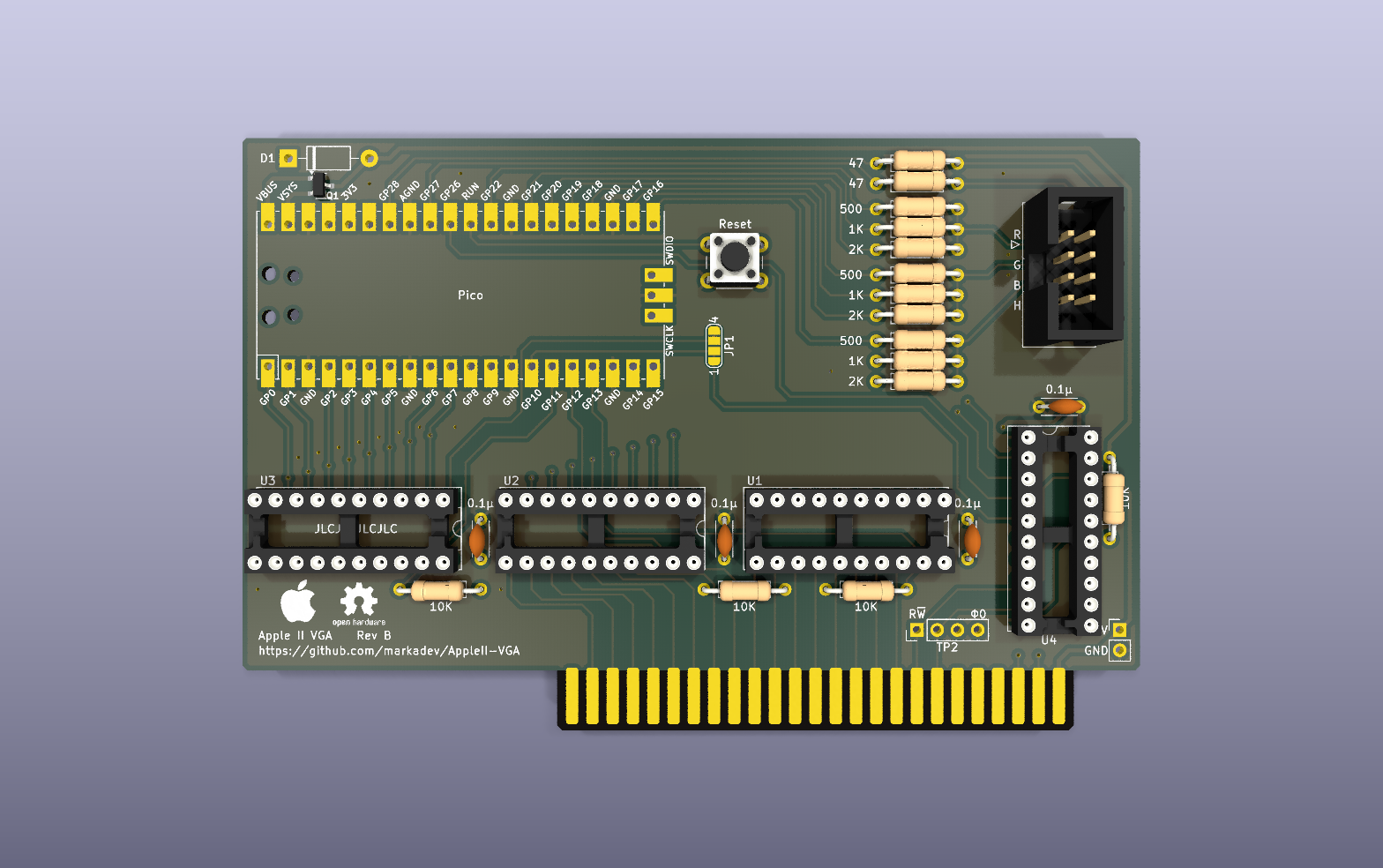 Apple II VGA KiCad PCB render