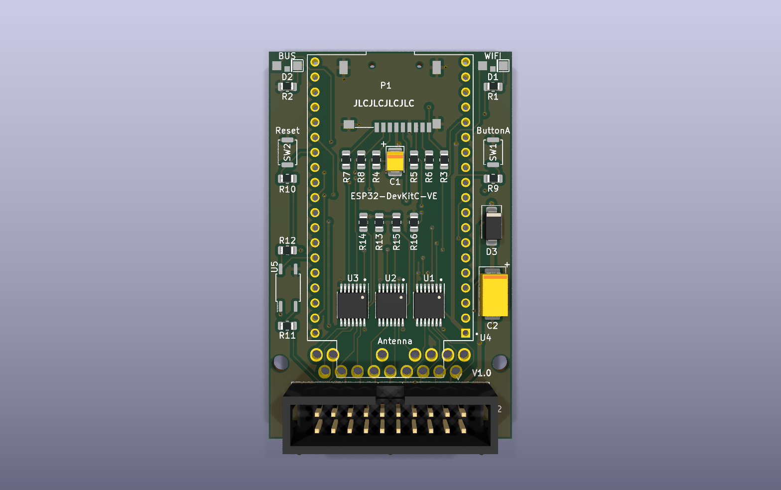 FujiApple DevKit Combo KiCad PCB render