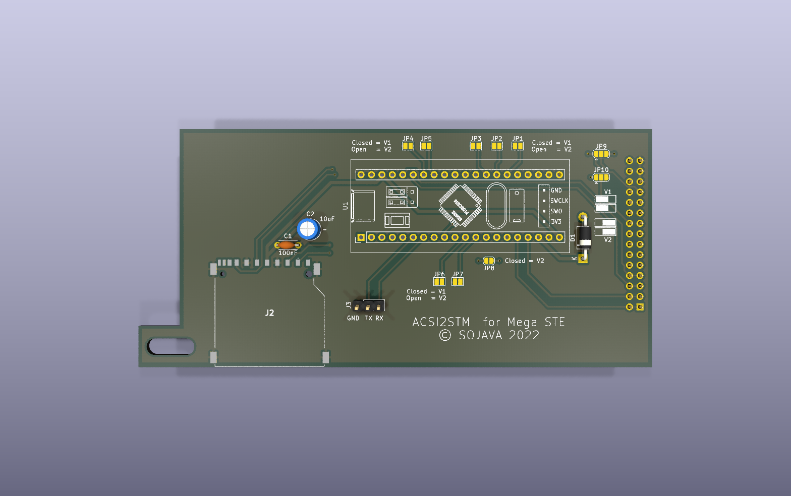 ACSI2STM KiCad PCB render