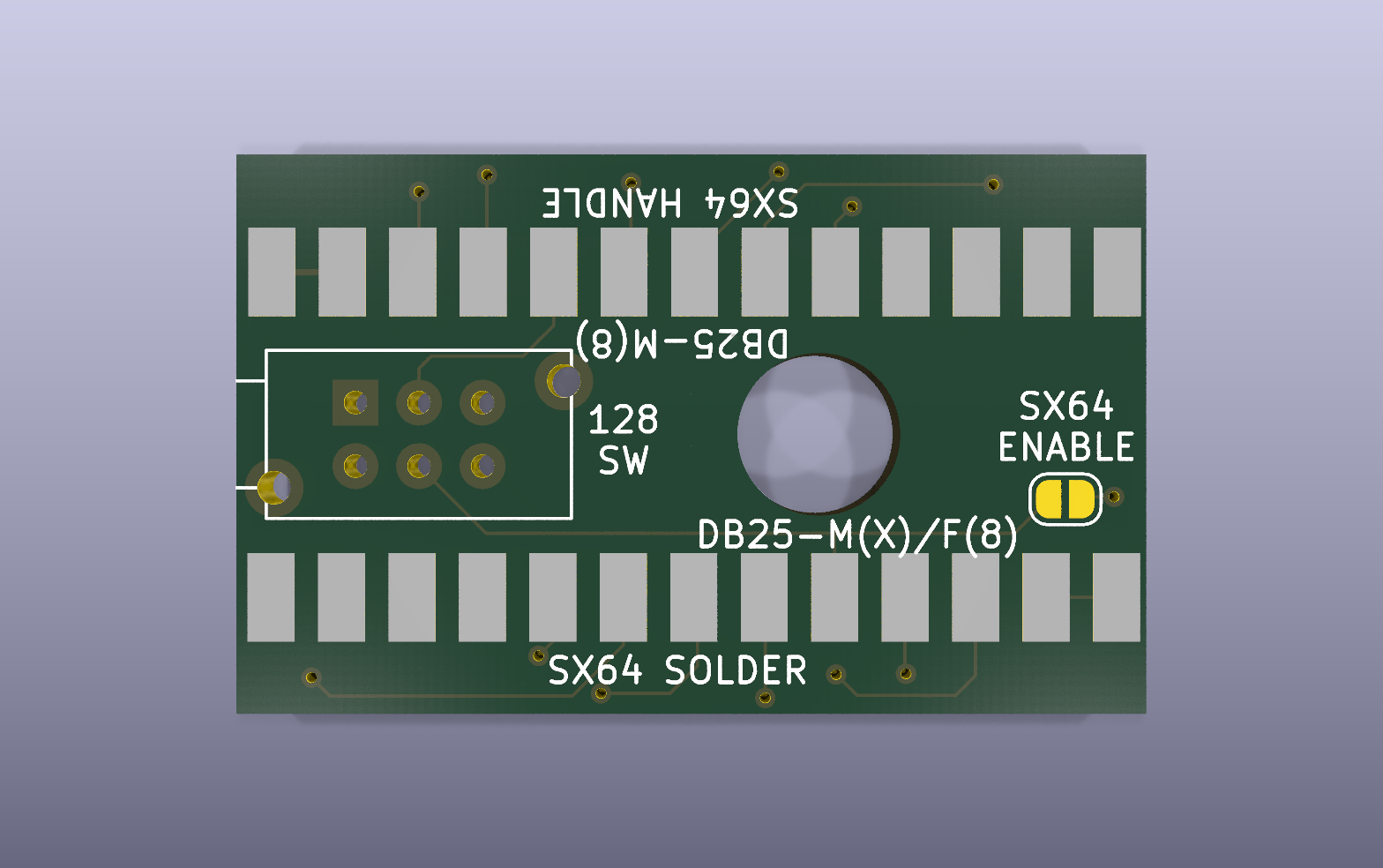 C128 keyboard diagnostic loopback KiCad PCB render