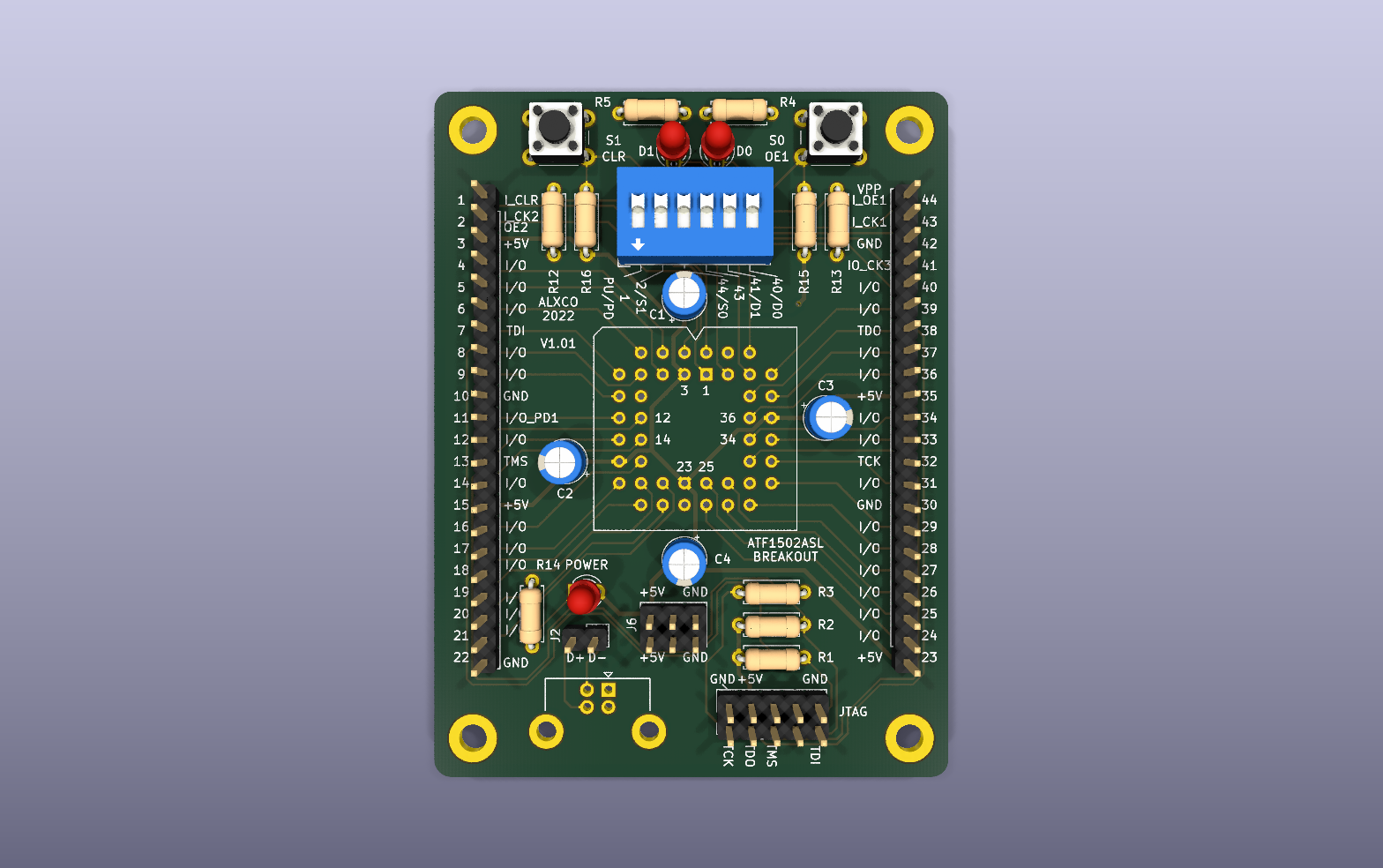 Squareboi ATF devboard KiCad PCB render