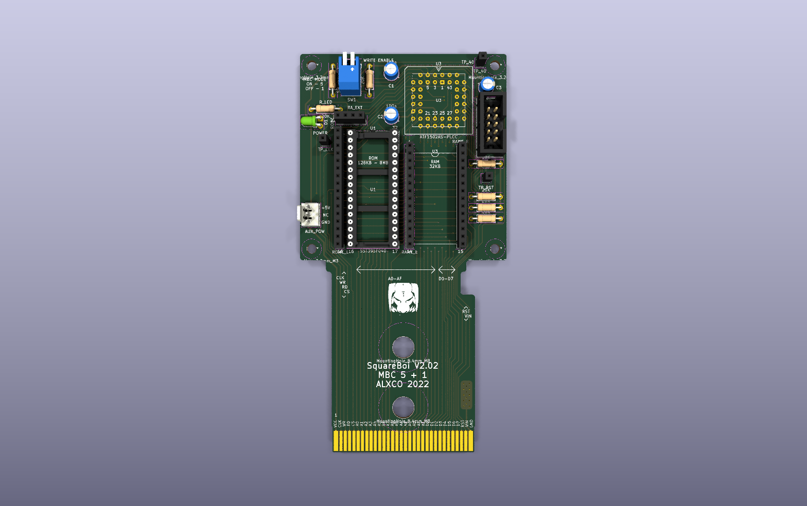 Squareboi mainboard KiCad PCB render