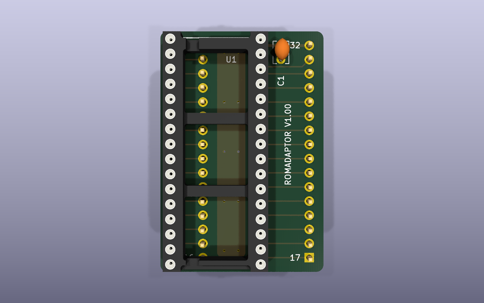 Squareboi ROM adapter KiCad PCB render