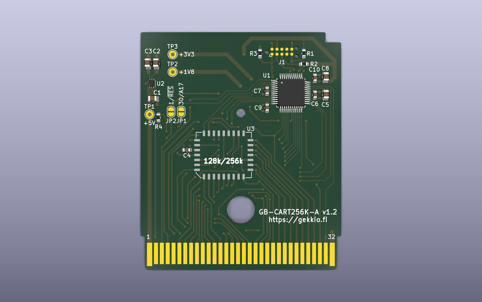 GB-CART256K-A KiCad PCB render