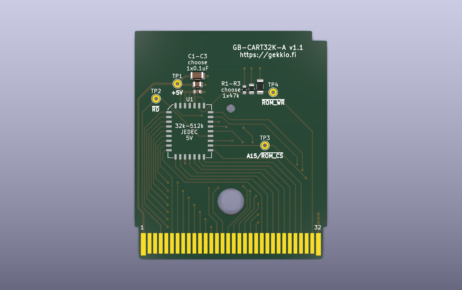 GB-CART32K-A KiCad PCB render