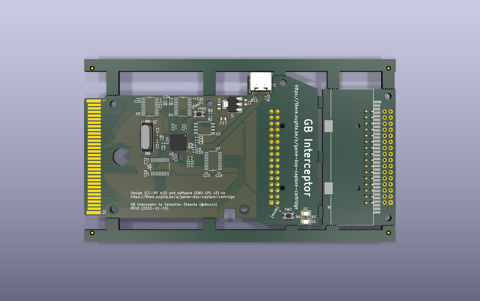 GB Interceptor KiCad PCB render