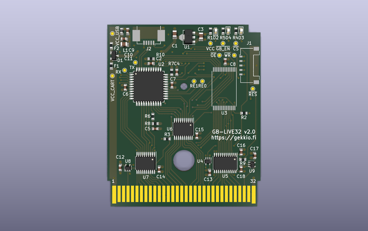 GB-LIVE32 KiCad PCB render