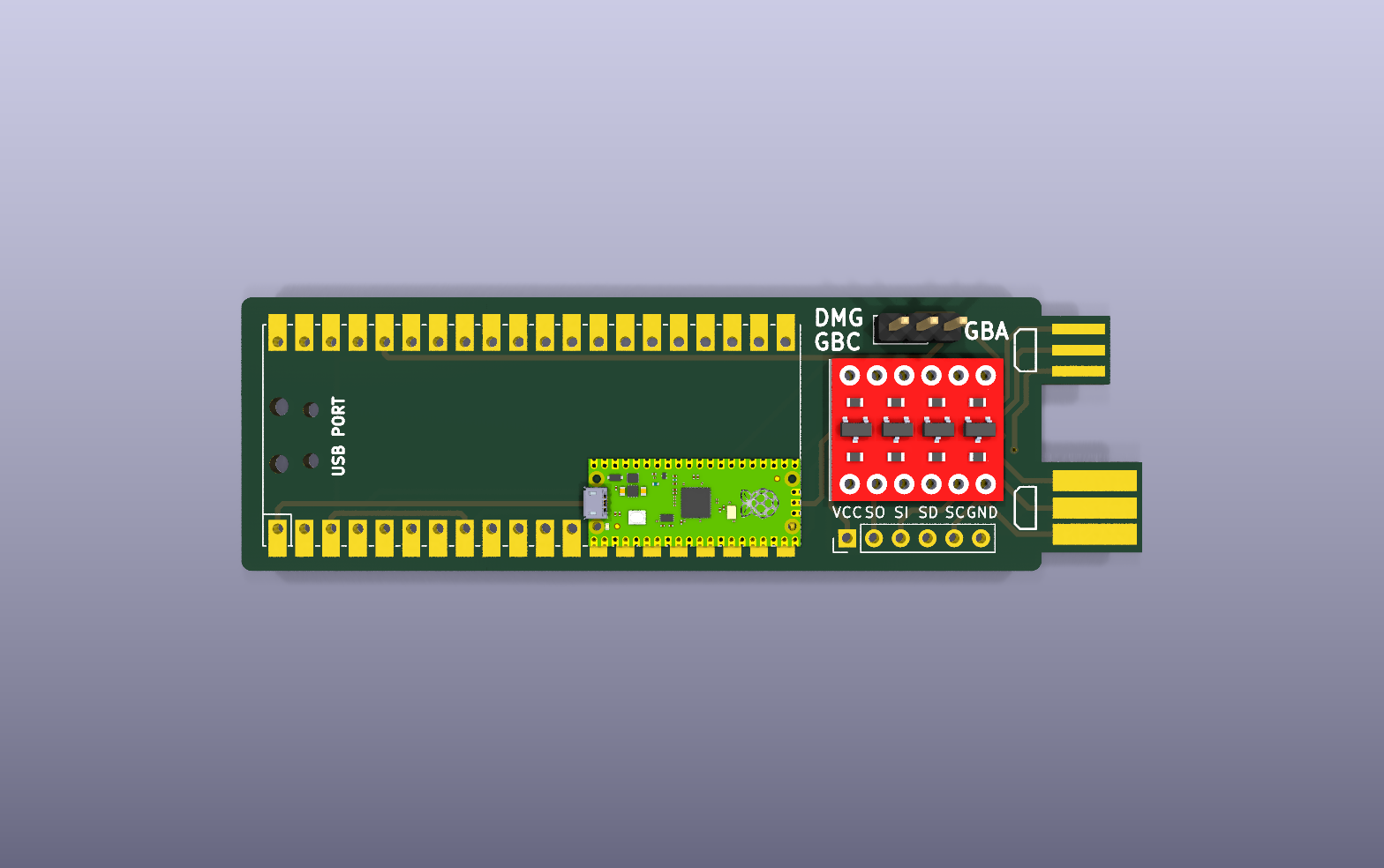 Game Boy Pico Link KiCad PCB render