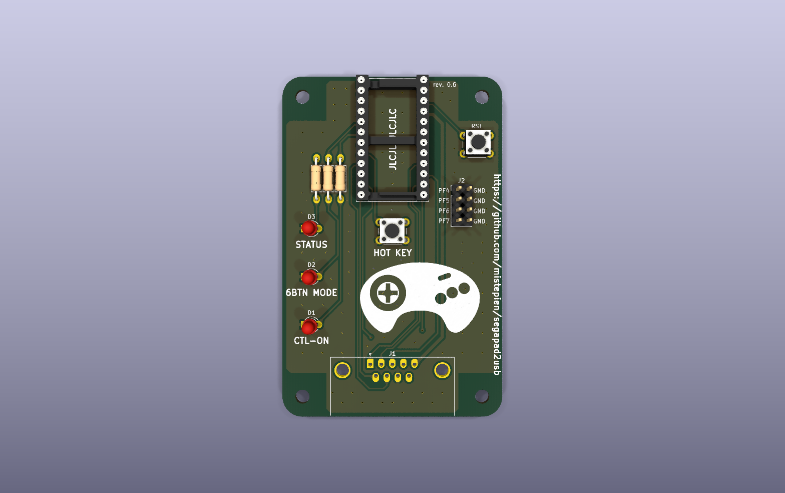 SegaPad2USB KiCad PCB render
