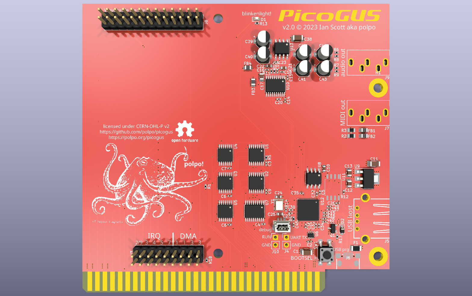 PicoGUS KiCad PCB render