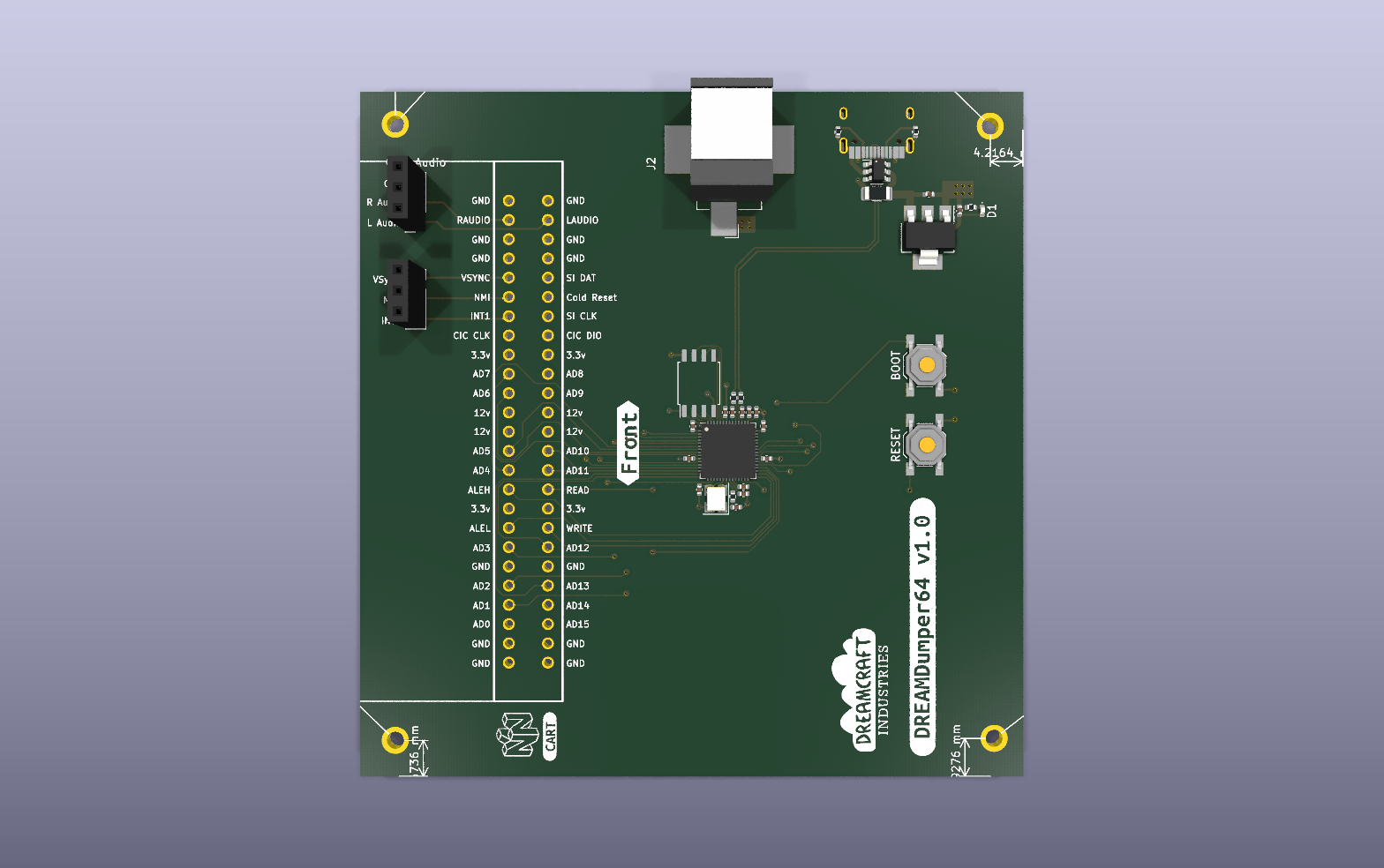 Dreamdumper64 KiCad PCB render