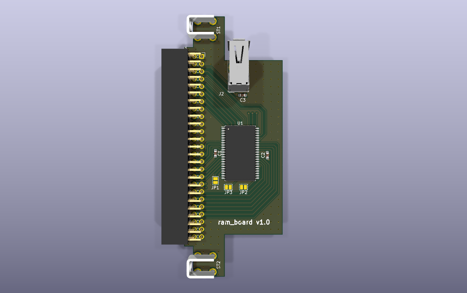 OSSC Pro RAM board KiCad PCB render