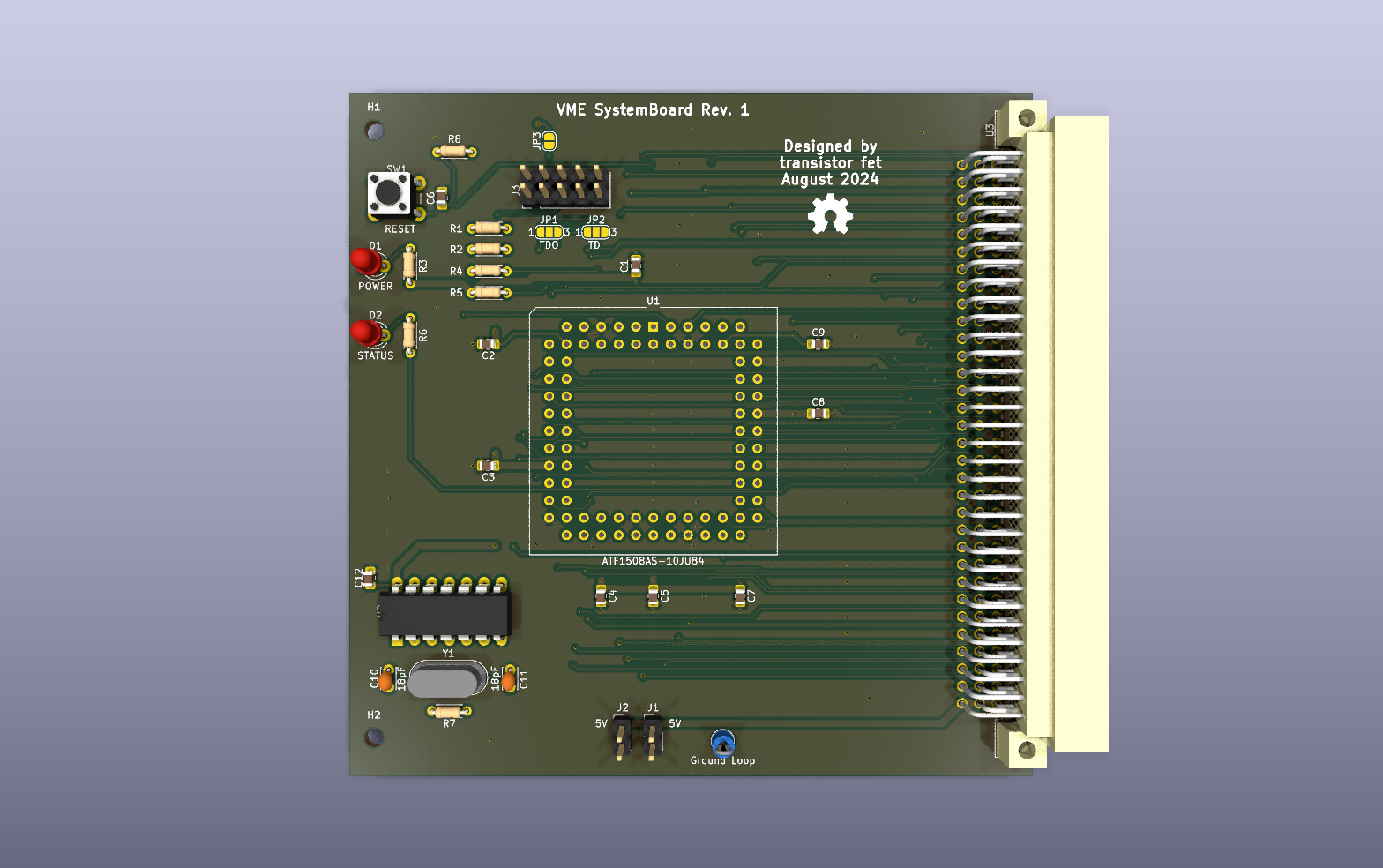 RetroVerse SystemBoard PLCC KiCad PCB render