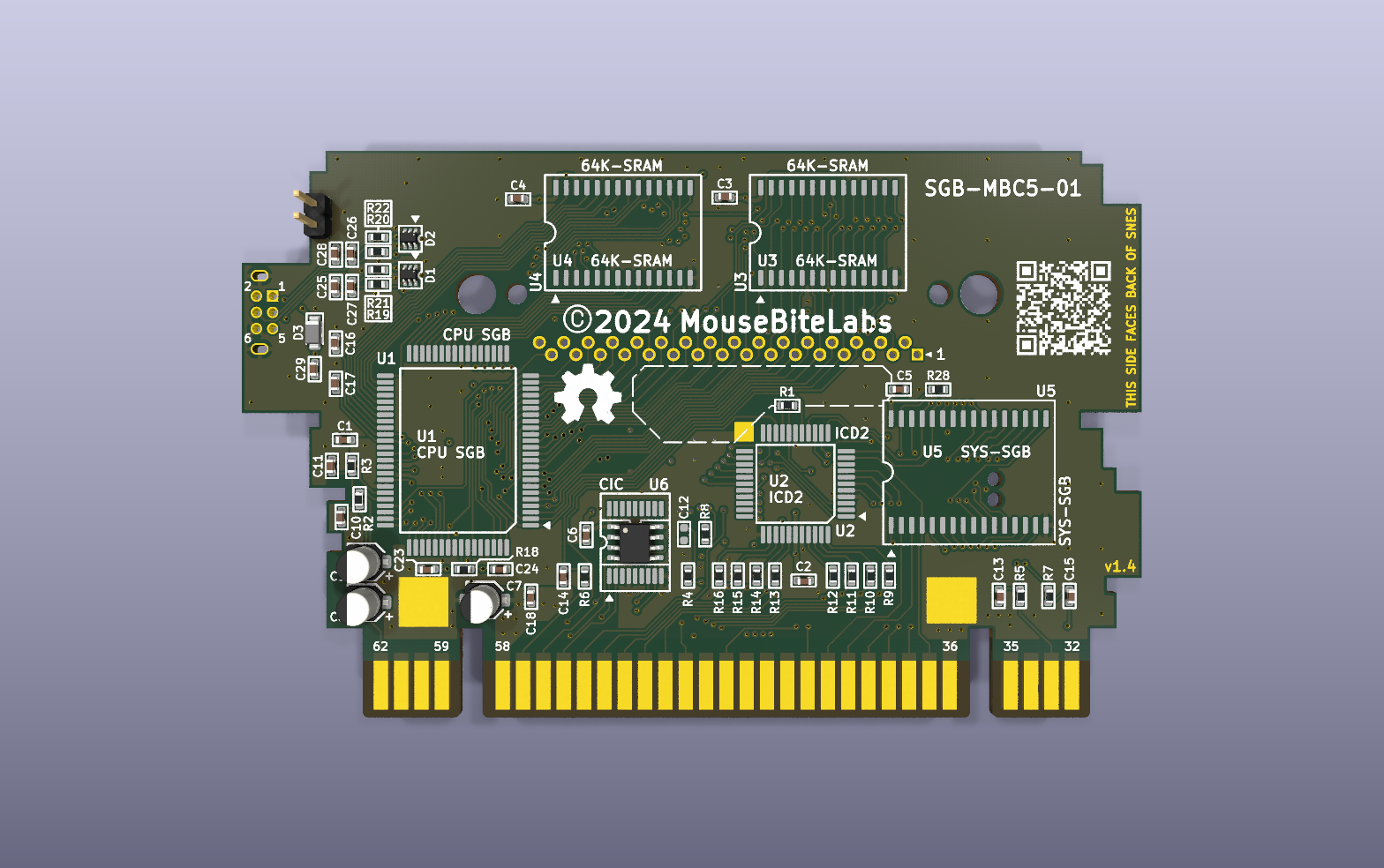 Super Game Boy Plus MBC5 KiCad PCB render