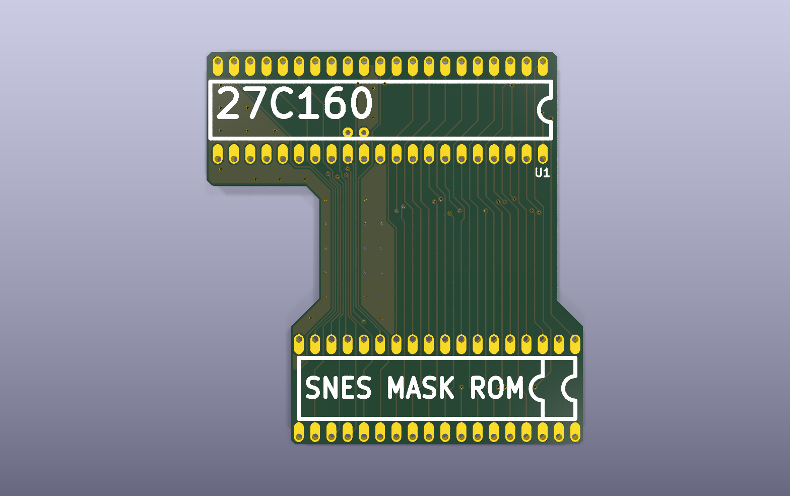 SNES 27C160 extended adapter KiCad PCB render