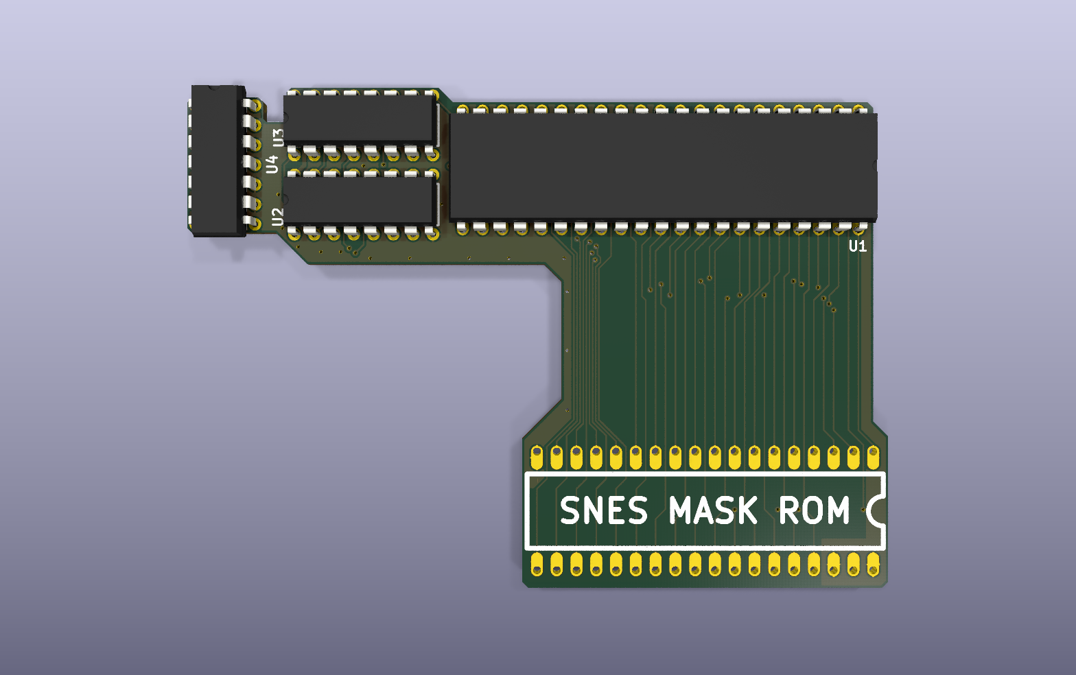 SNES 27C322 extended adapter KiCad PCB render