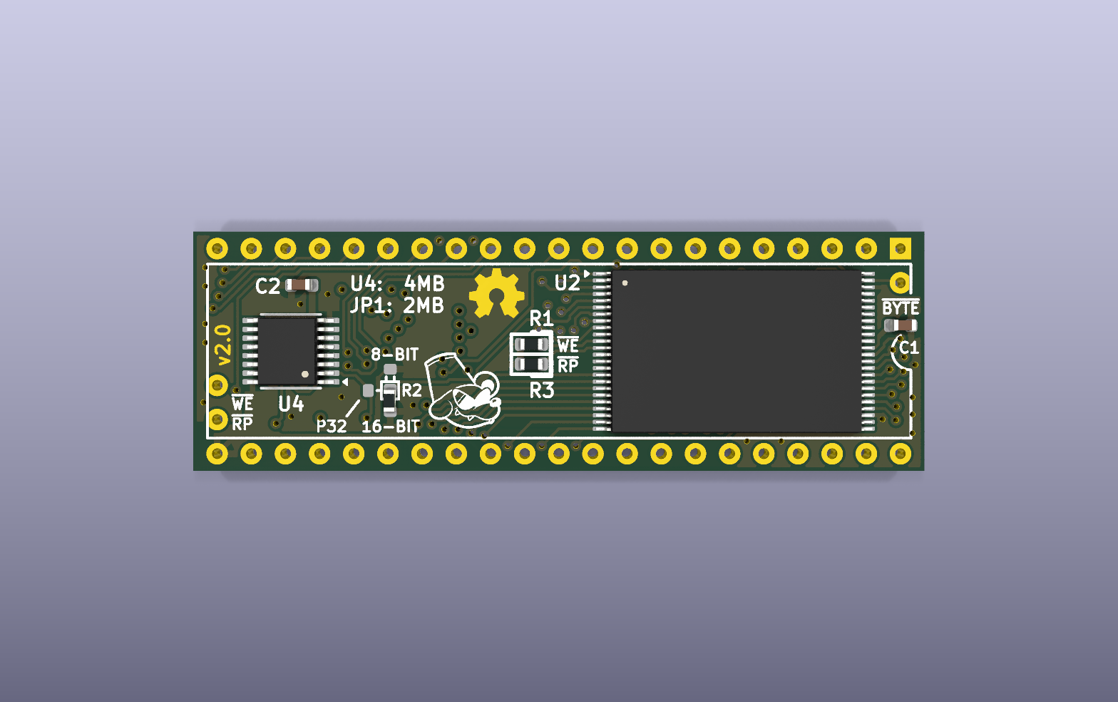 29F160 to 27C322 adapter KiCad PCB render