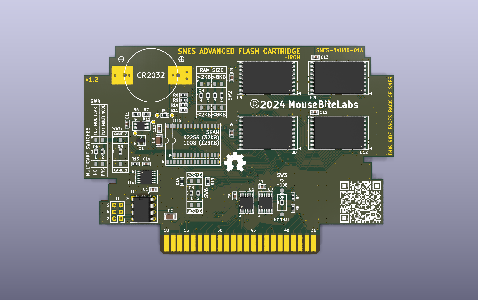 SNES HiROM flash cartridge KiCad PCB render