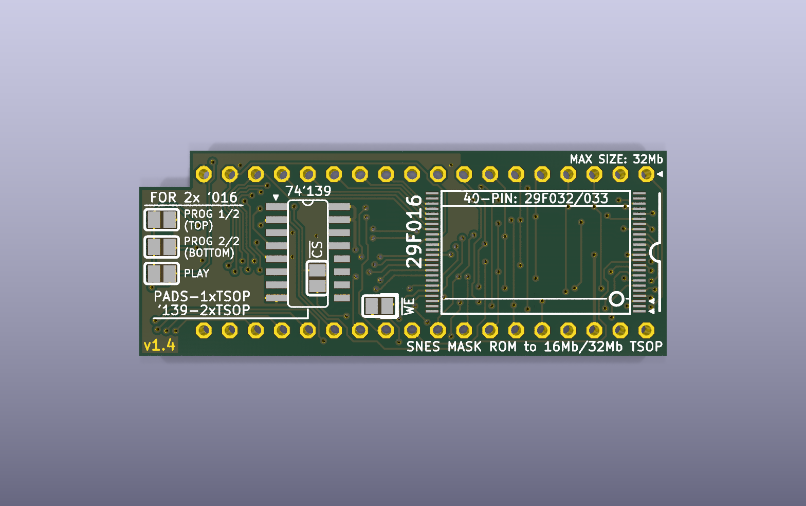 SNES TSOP ROM adapter KiCad PCB render