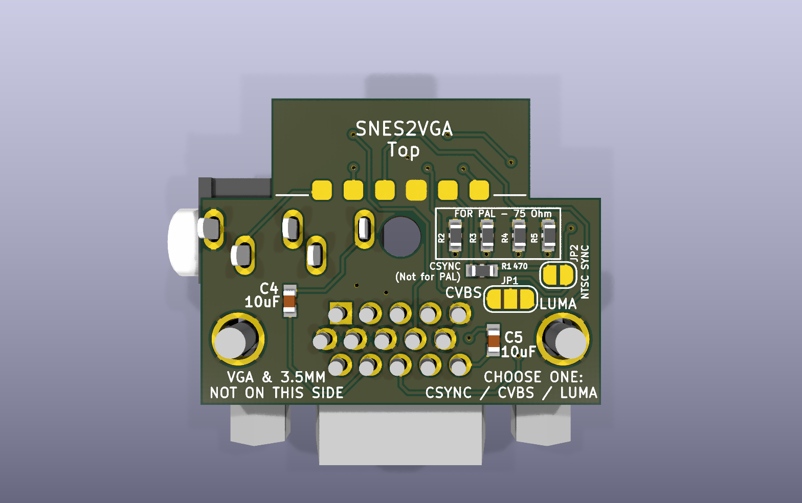 SNES2VGA KiCad PCB render