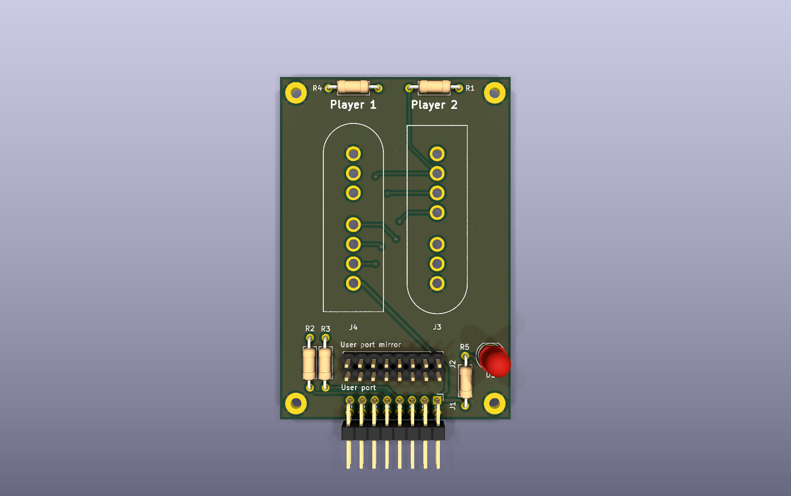 Zeal SNES controller adapter KiCad PCB render
