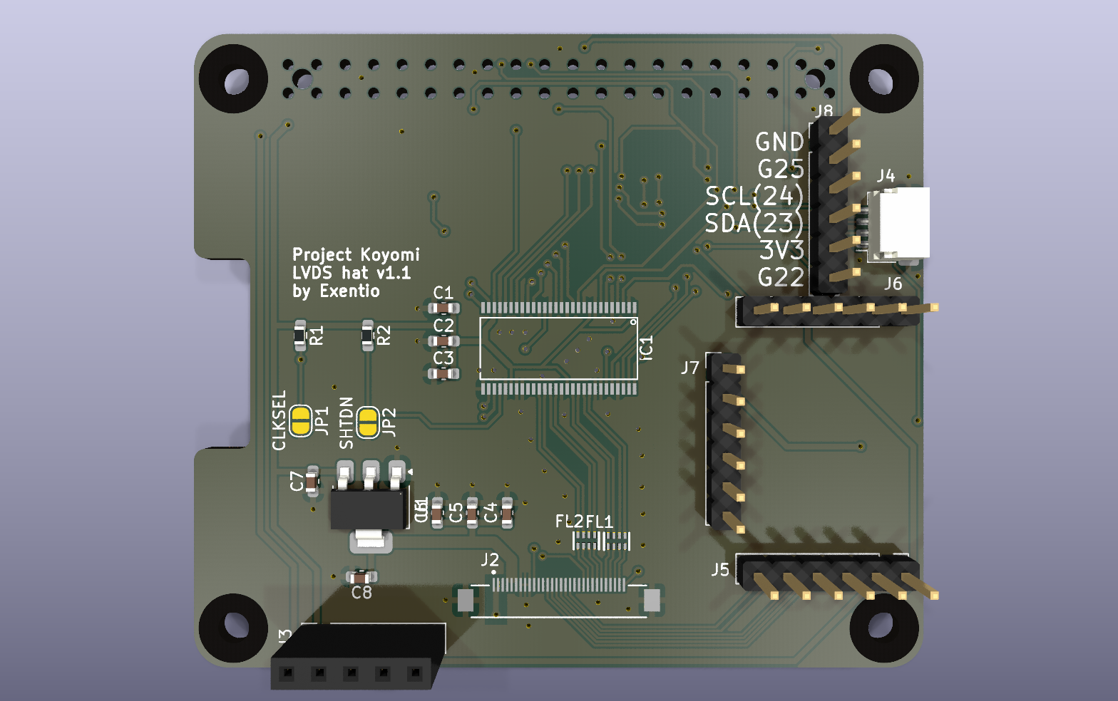Koyomi LVDS HAT KiCad PCB render