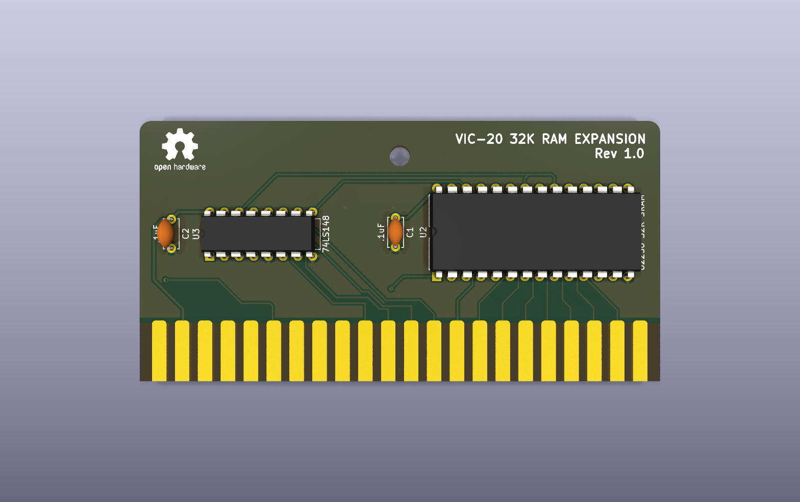 VIC-20 32K RAM cartridge KiCad PCB render