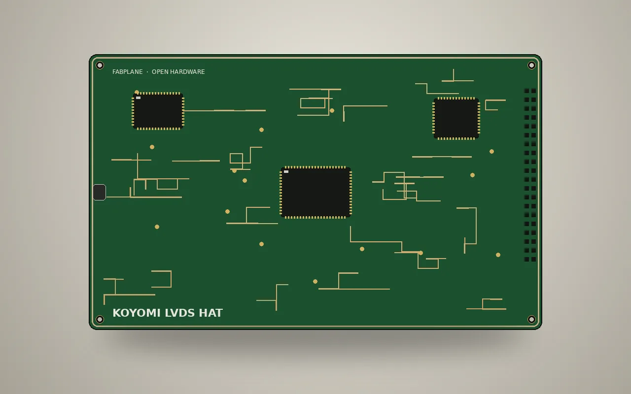 Top render of the Koyomi R2.7 compact LVDS board