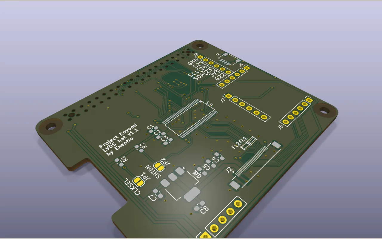 Perspective render of the Koyomi compact LVDS board