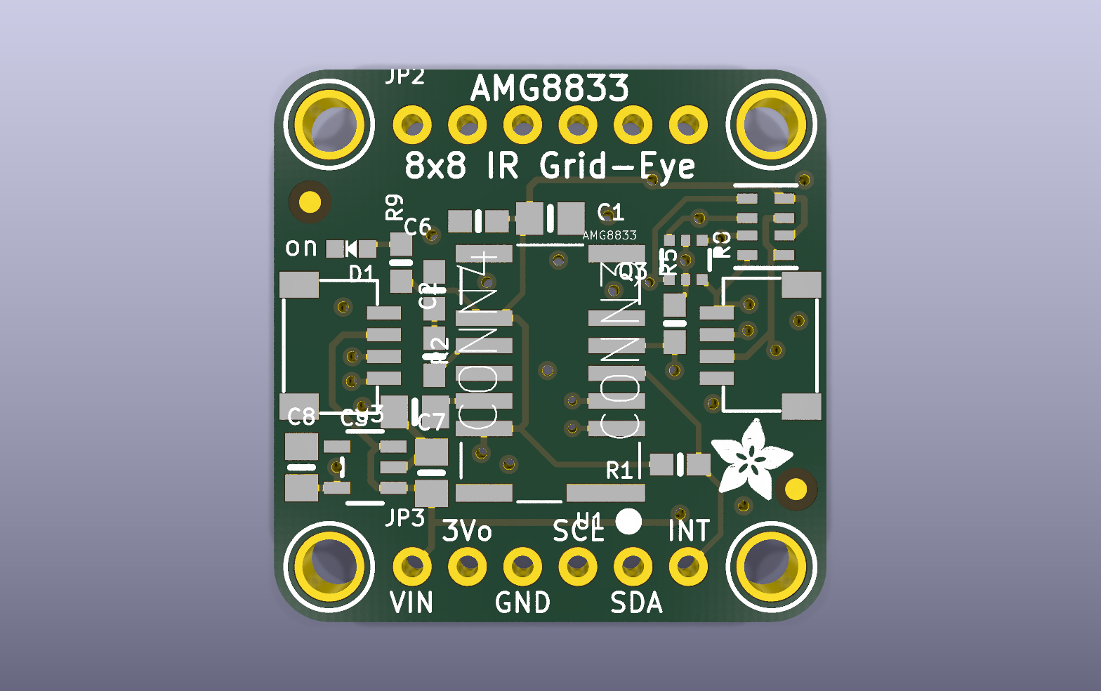 AMG8833 thermal imaging array KiCad PCB render