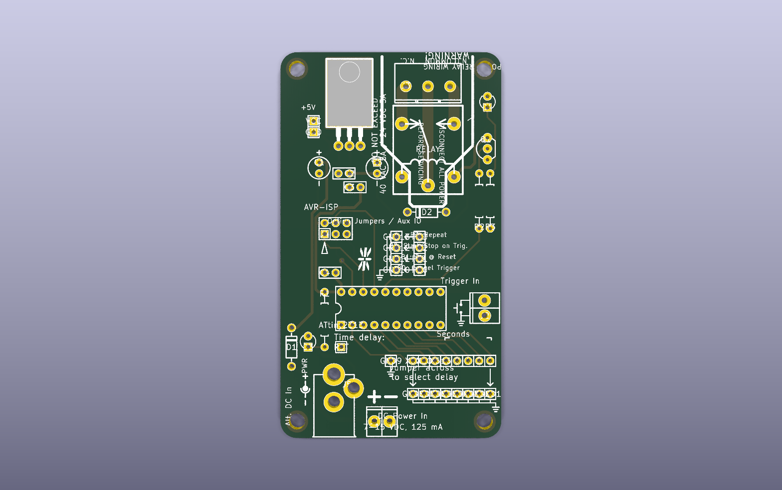 Art Controller timer relay KiCad PCB render