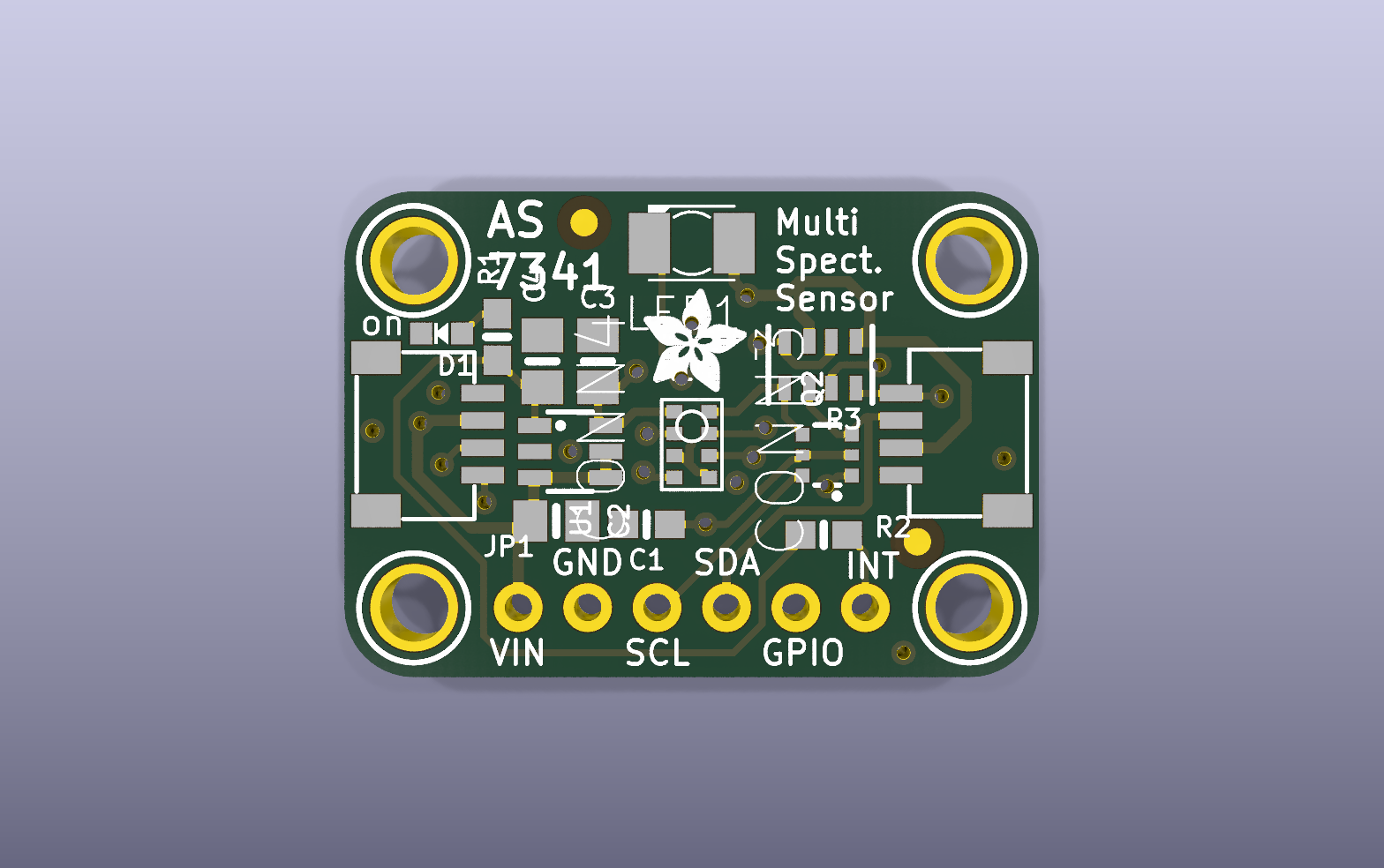 AS7341 spectral light sensor KiCad PCB render