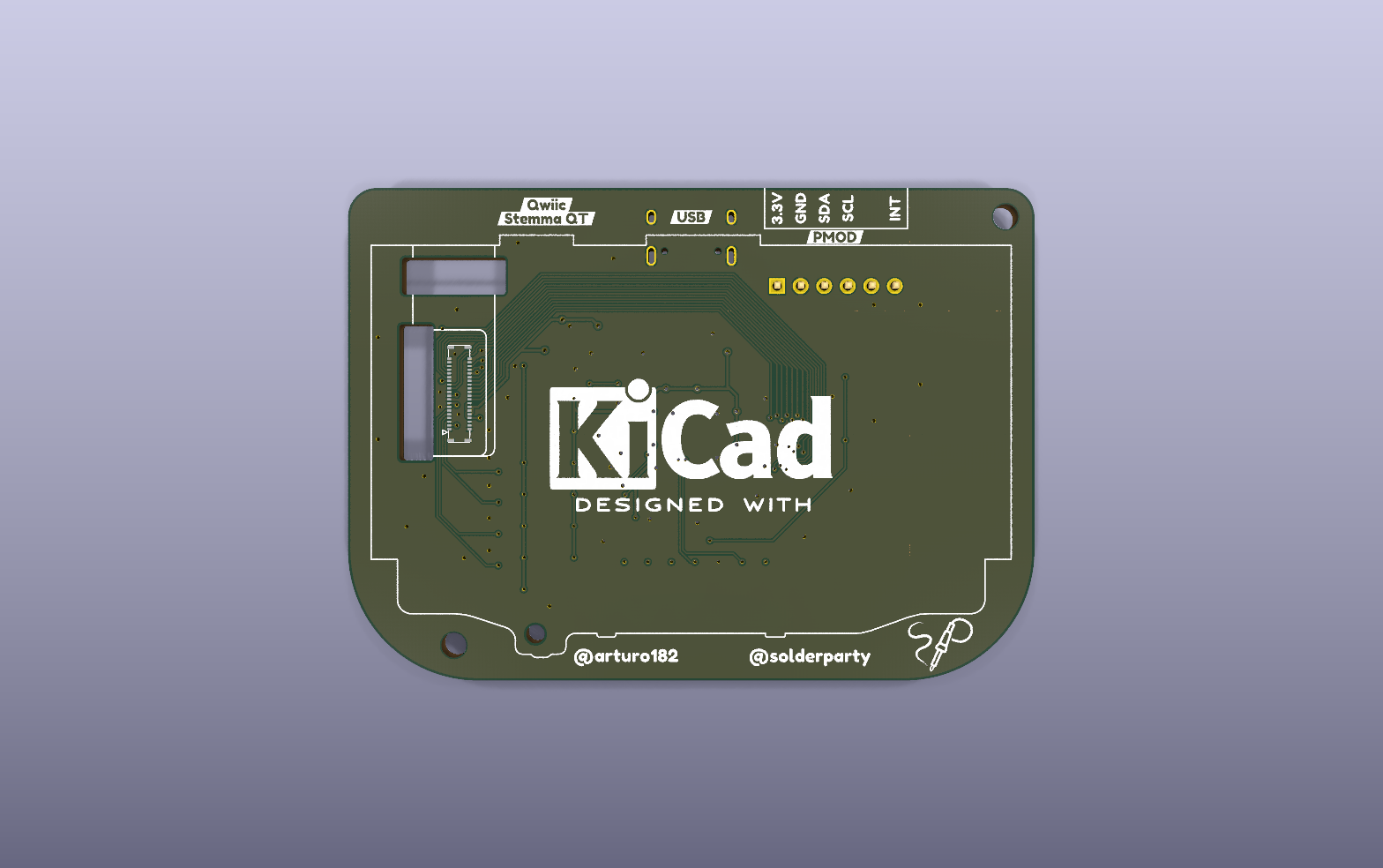 BBQ20 keyboard and trackpad KiCad PCB render