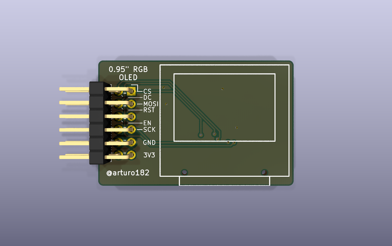 Color OLED PMOD KiCad PCB render