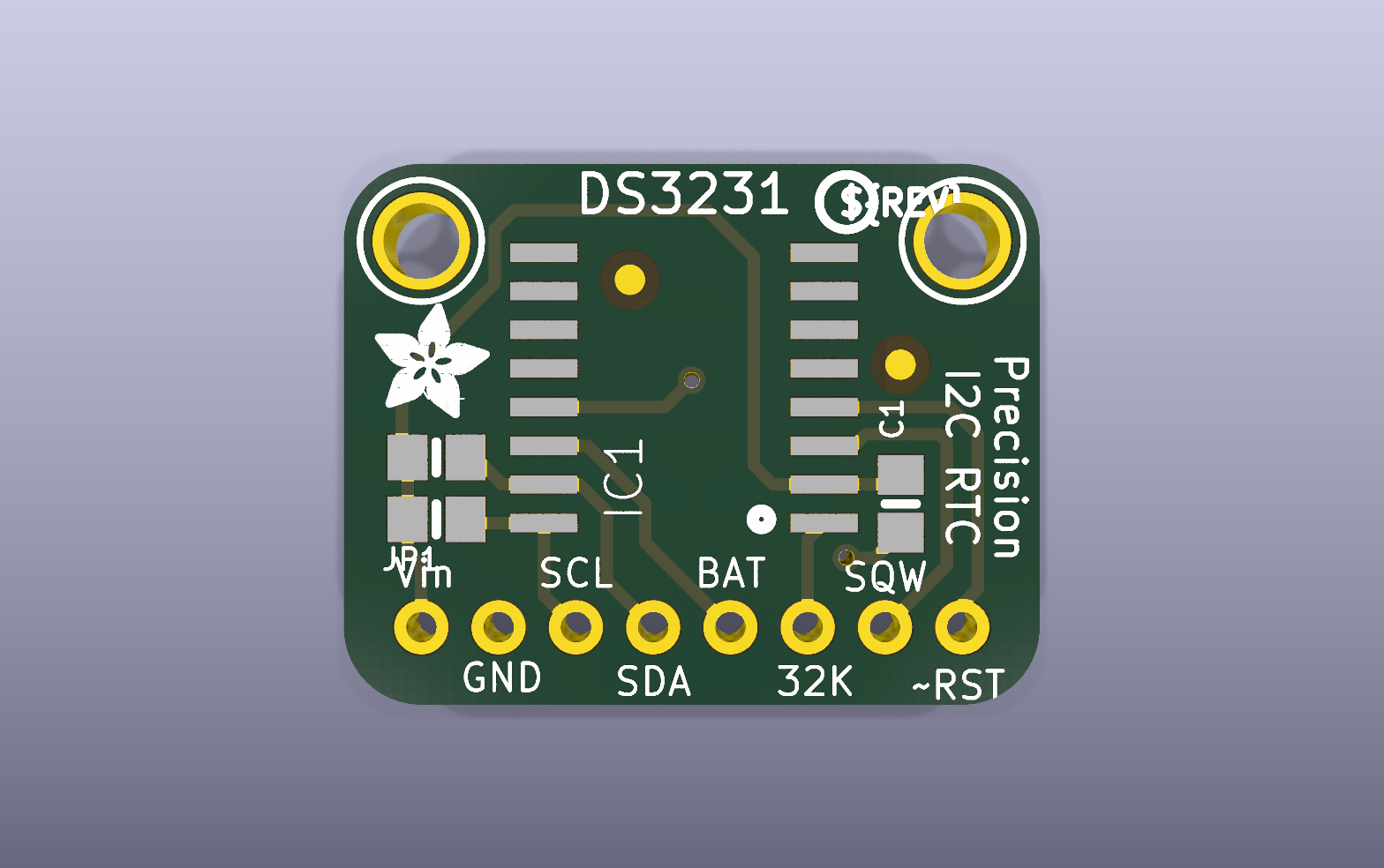 DS3231 Precision Clock KiCad PCB render