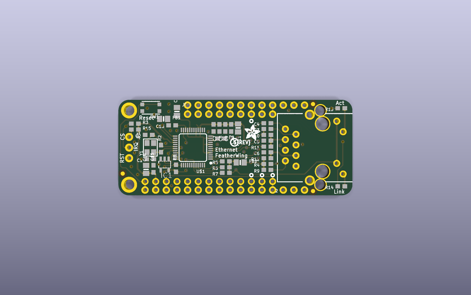 W5500 Ethernet FeatherWing KiCad PCB render