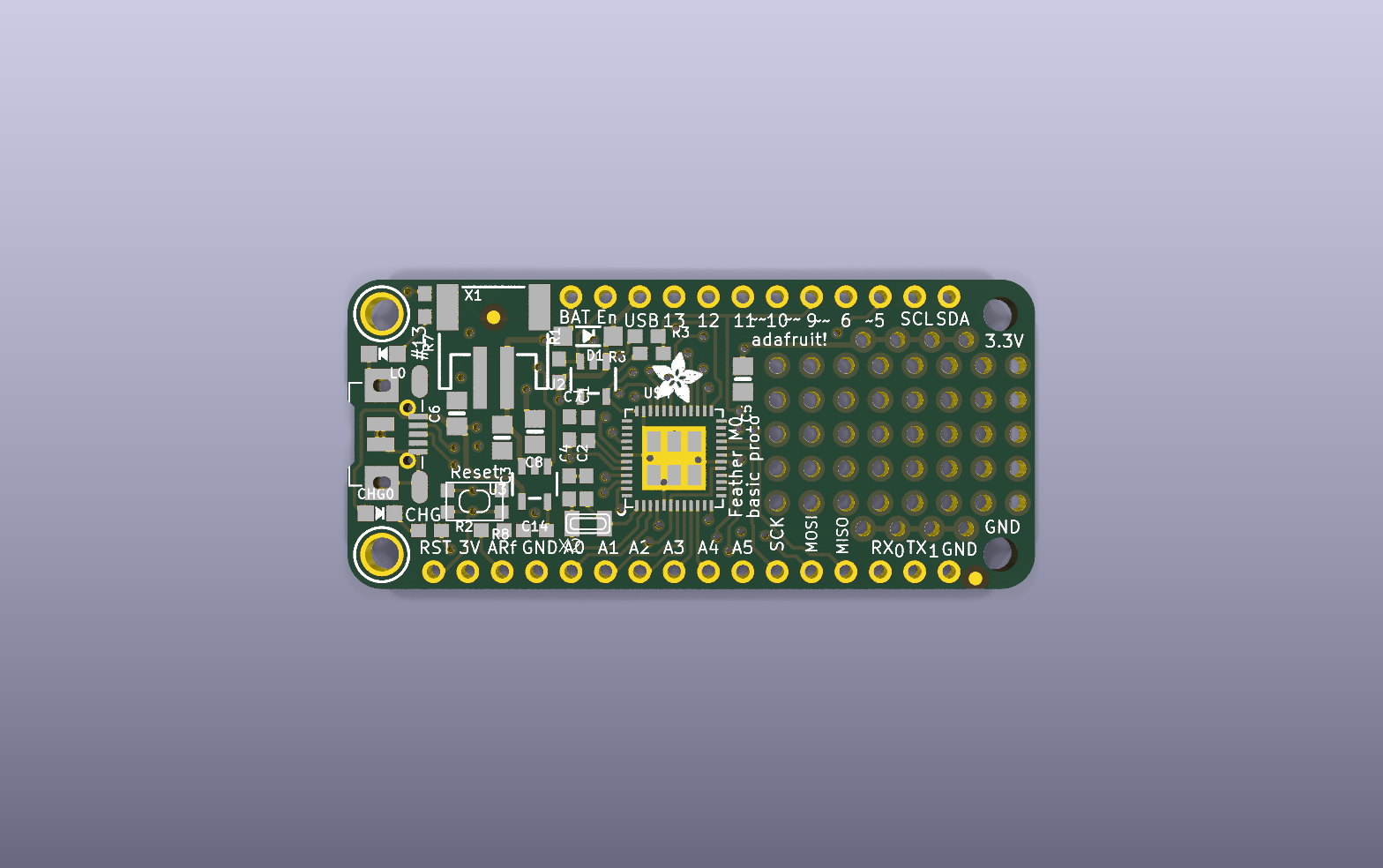 Feather M0 Basic Proto KiCad PCB render