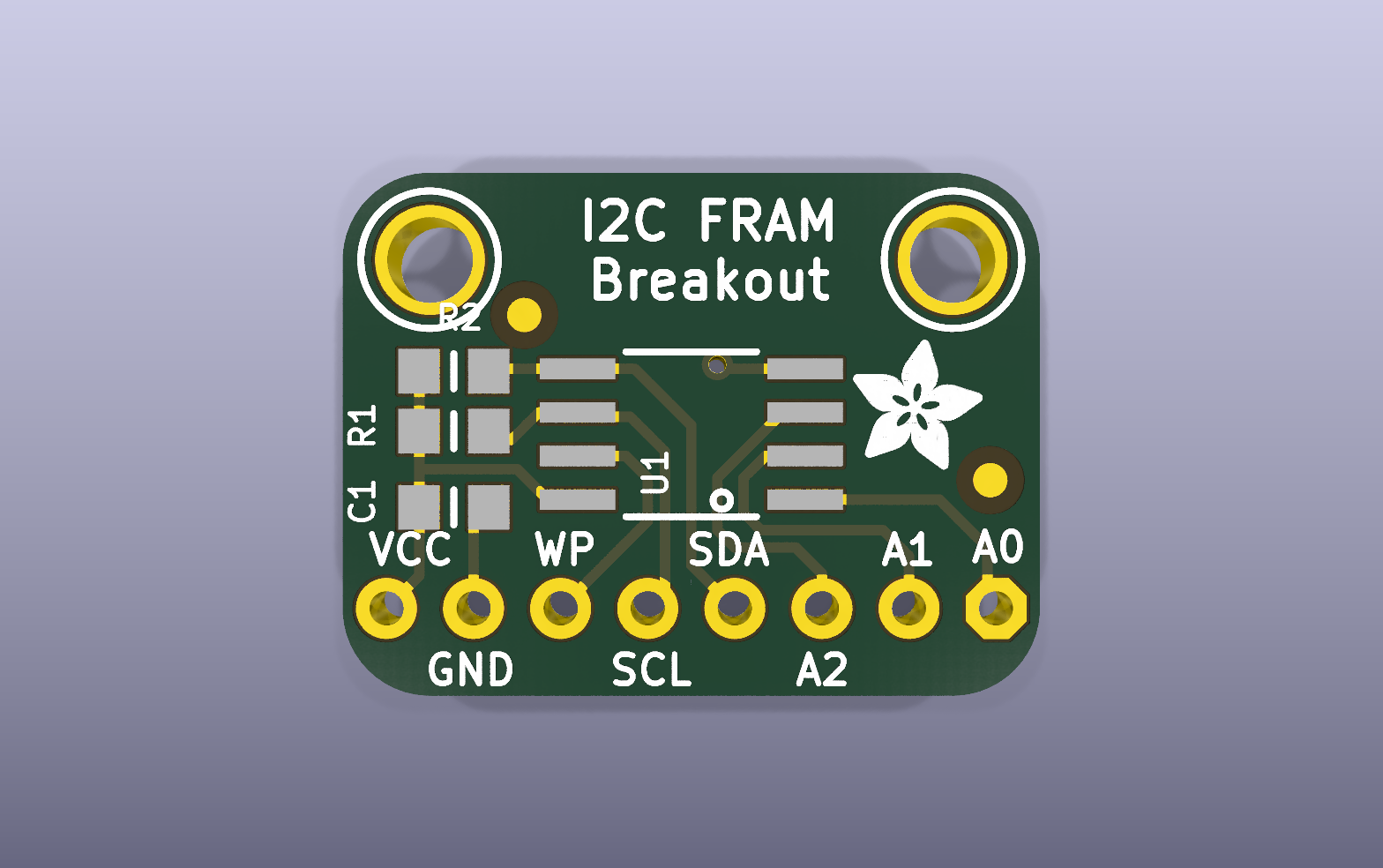 I2C FRAM Memory KiCad PCB render