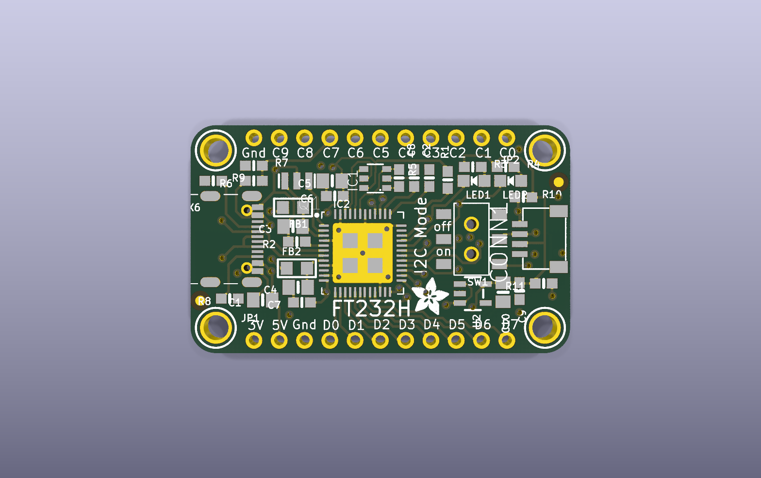 FT232H USB Interface KiCad PCB render