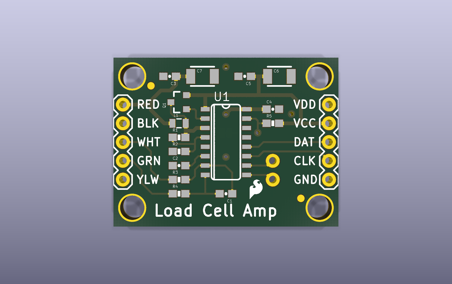 HX711 Load-Cell Amplifier KiCad PCB render