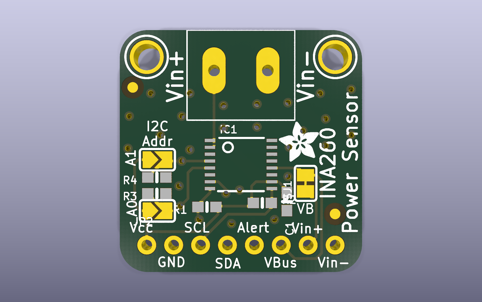 INA260 current and power monitor KiCad PCB render