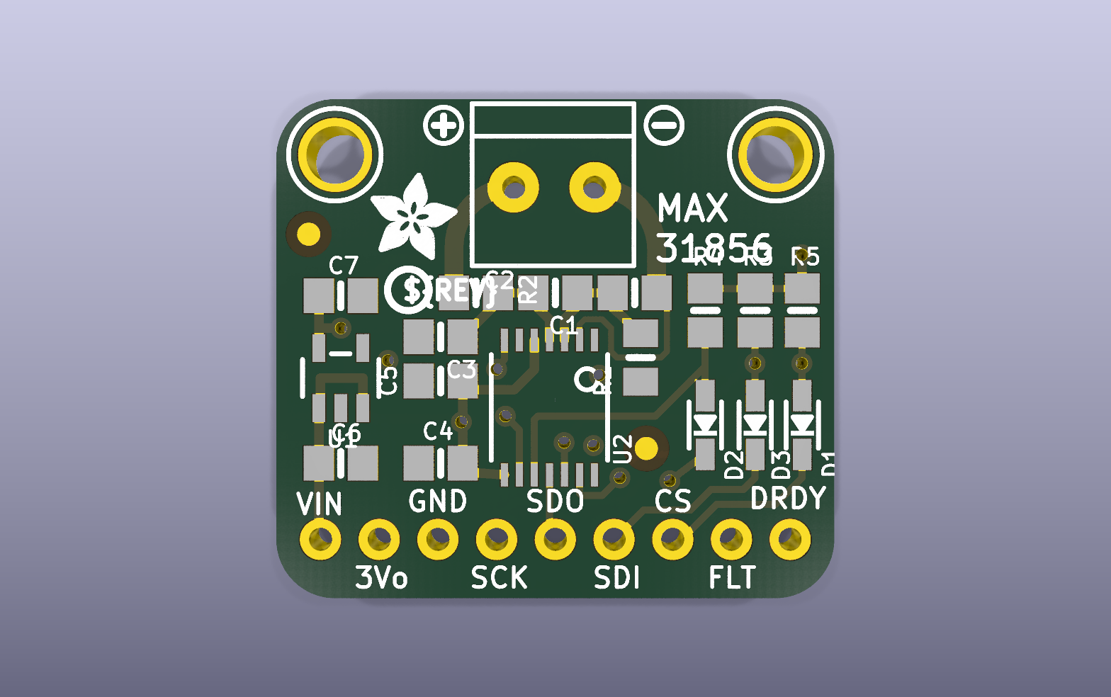 MAX31856 universal thermocouple interface KiCad PCB render