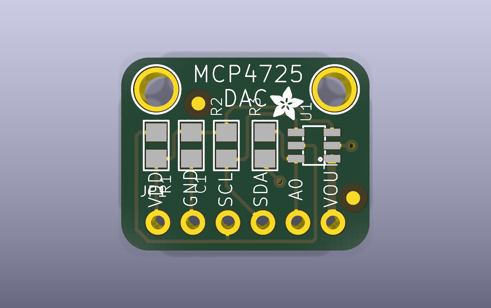 MCP4725 Analog Output KiCad PCB render