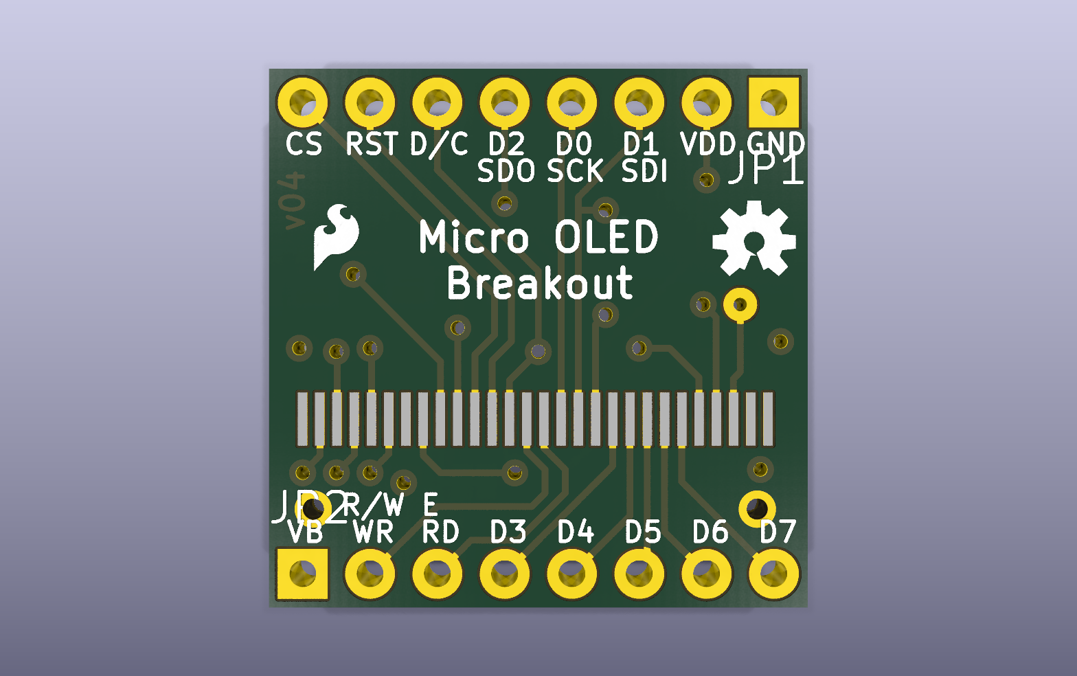 Micro OLED display breakout KiCad PCB render