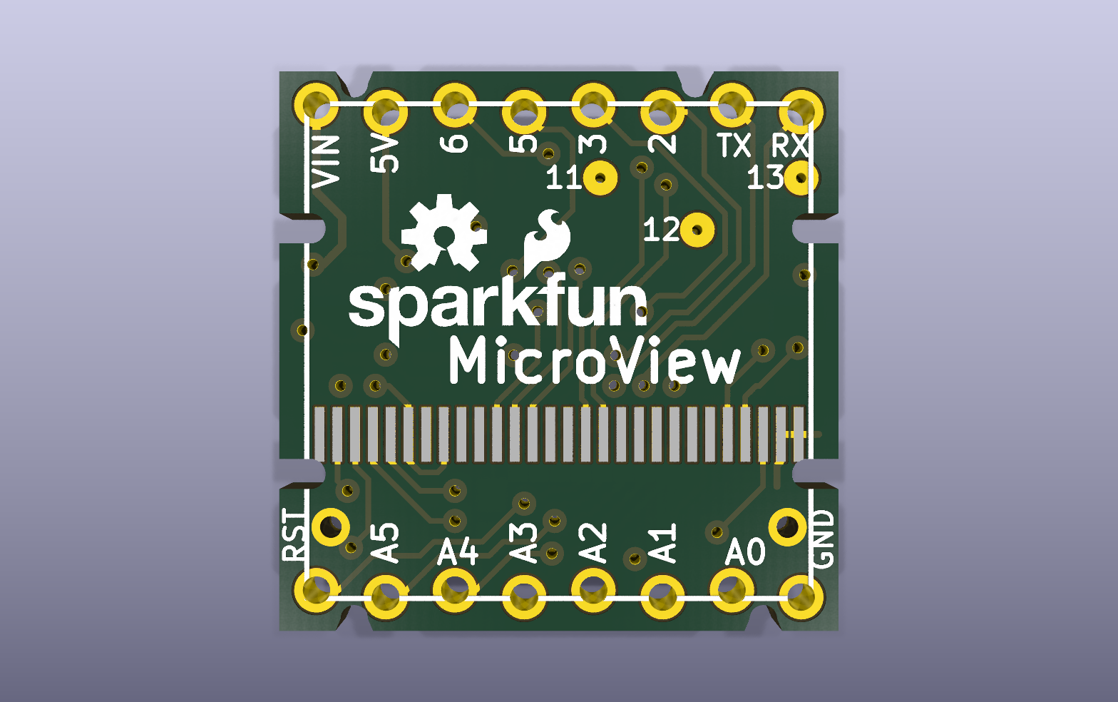 MicroView OLED controller KiCad PCB render