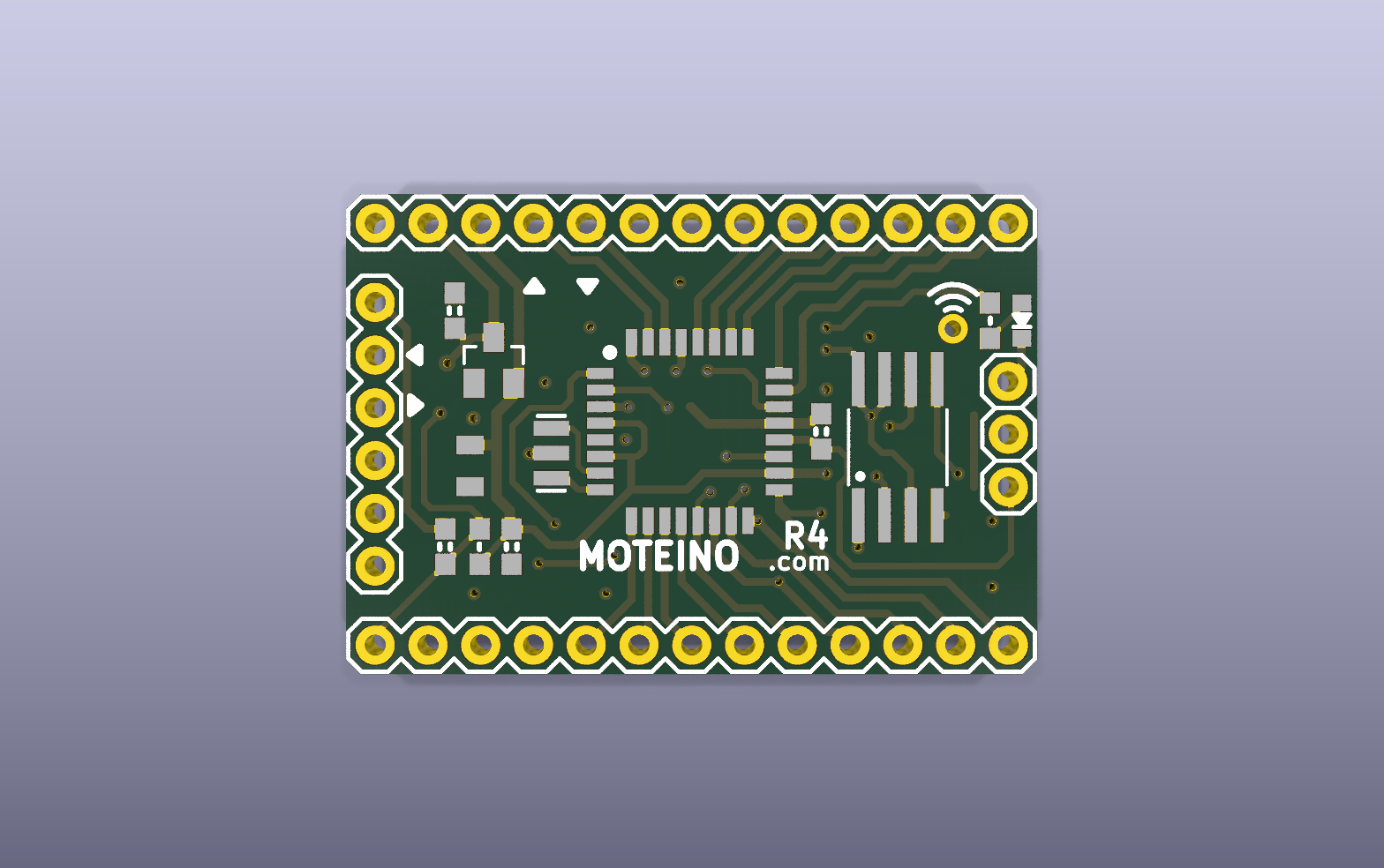 Moteino wireless node KiCad PCB render